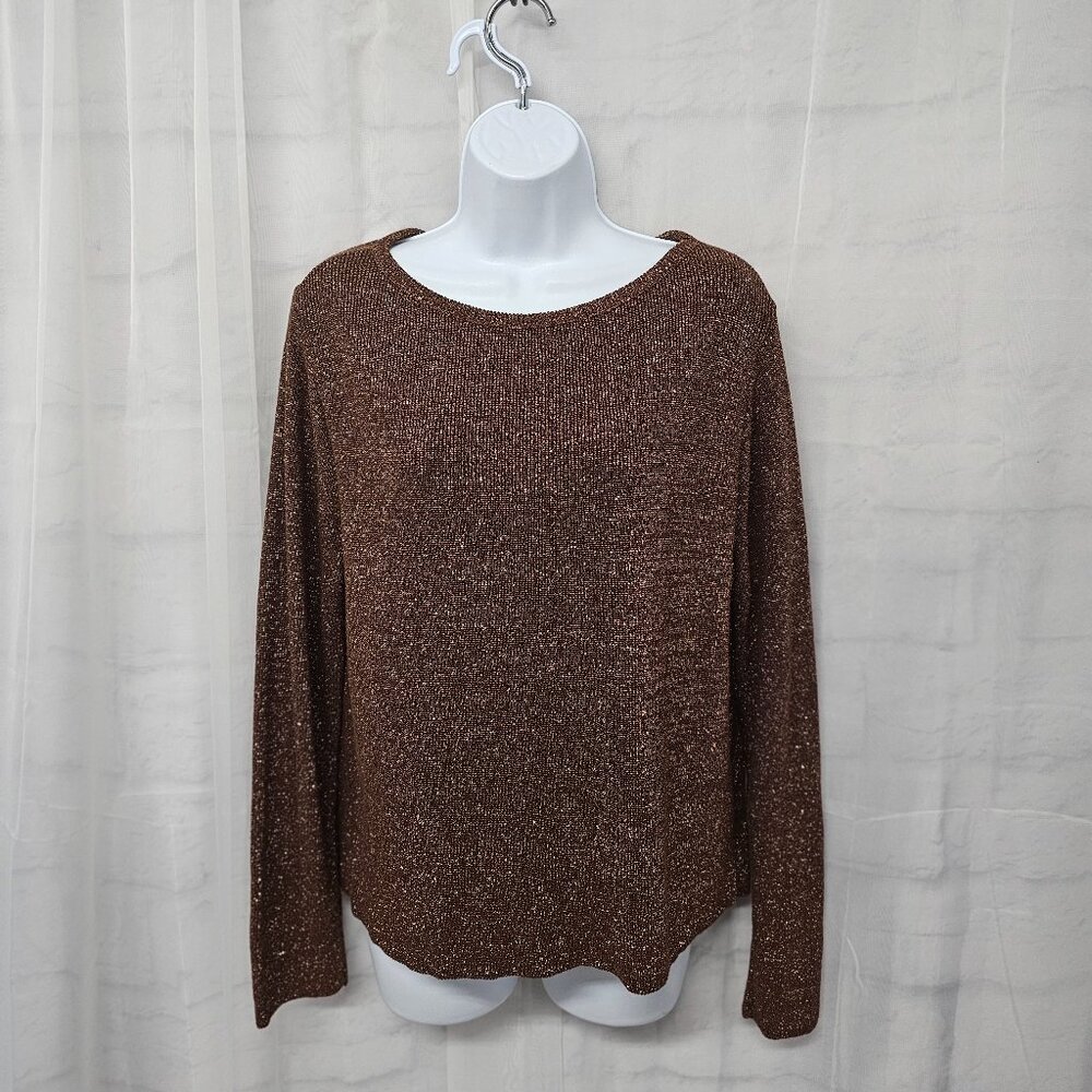 Pierre Cardin Brown Metallic Crewneck Sweater Bling Glam M+